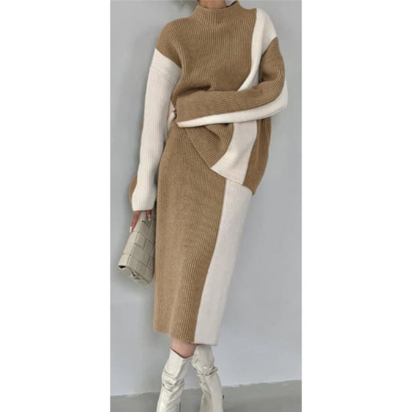 Commense Dresses & Skirts - COMMENSE Miss Paris Stripe Two Piece Knit Skirt Set, Khaki - Size S, NWT